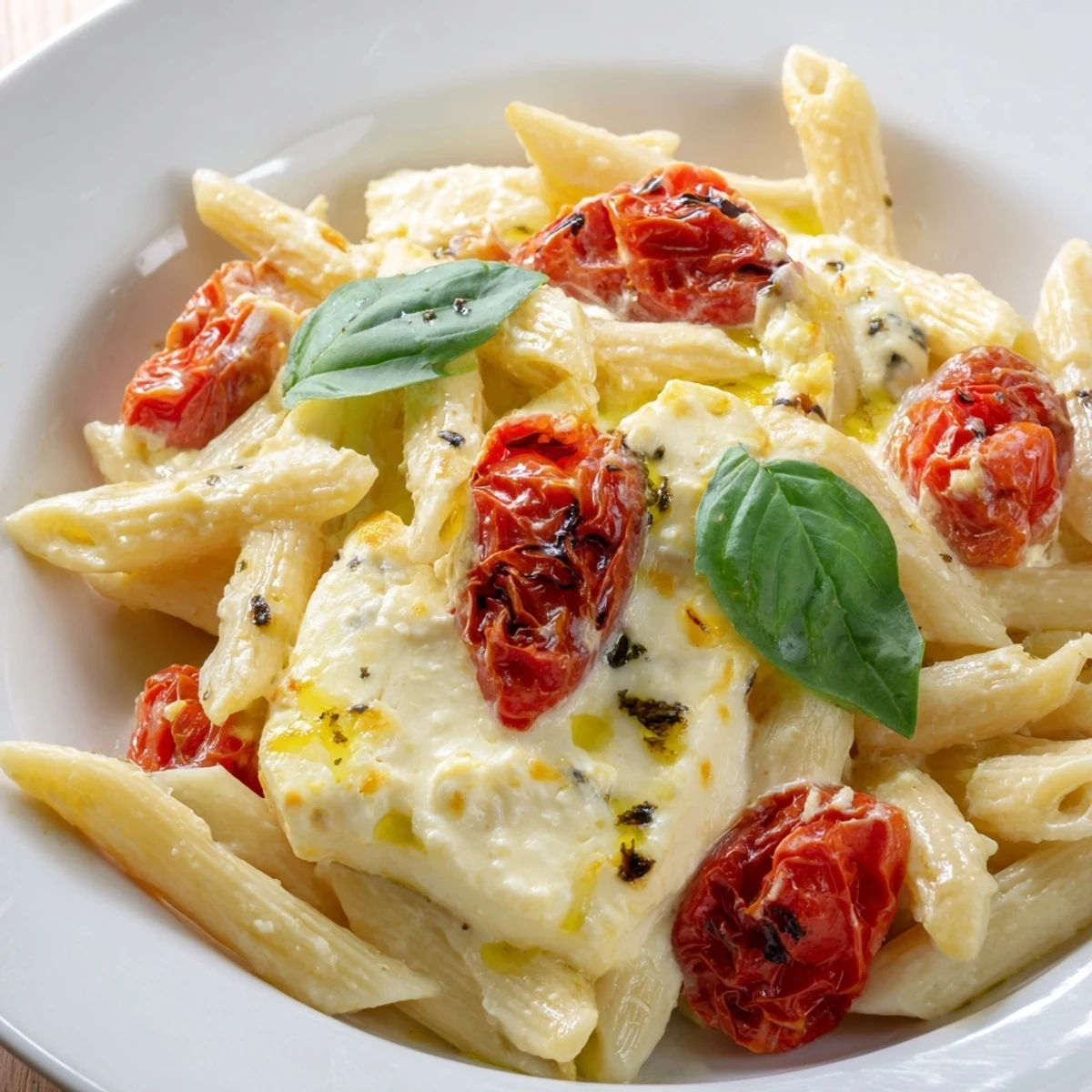 Golden roasted cherry tomatoes and creamy baked feta combine in this Baked Feta Pasta for a vibrant, rich sauce.