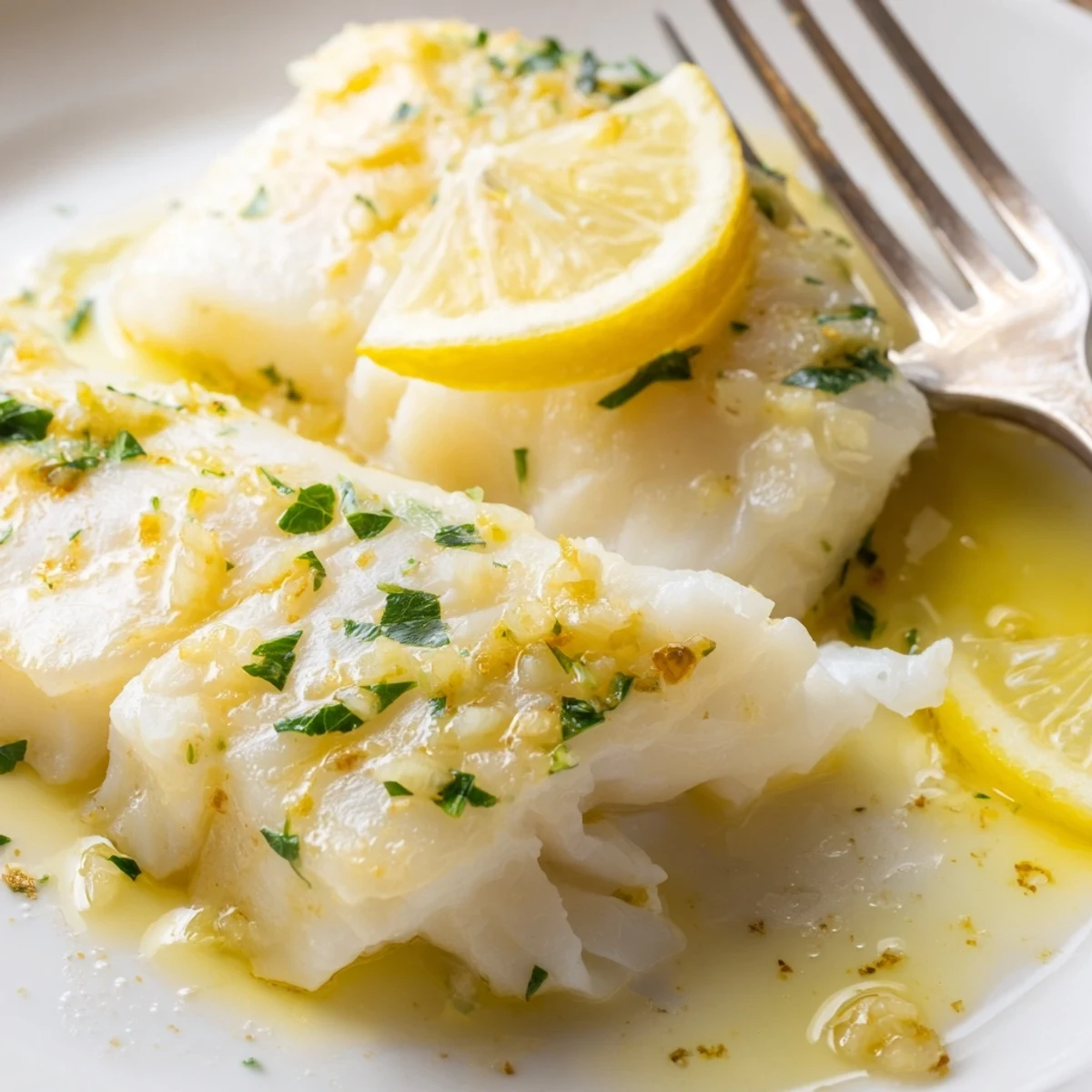 Easy weeknight dinner: Baked Cod with Lemon Butter, featuring a light, flavorful sauce and a simple, elegant presentation.