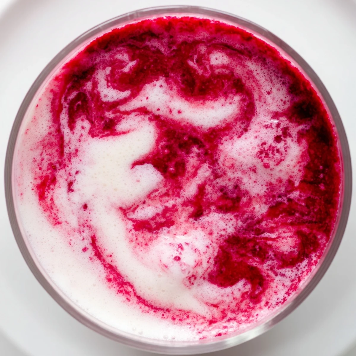 A glass of Valentine Red Berry Smoothie with vibrant pink hue and a fresh mint garnish.