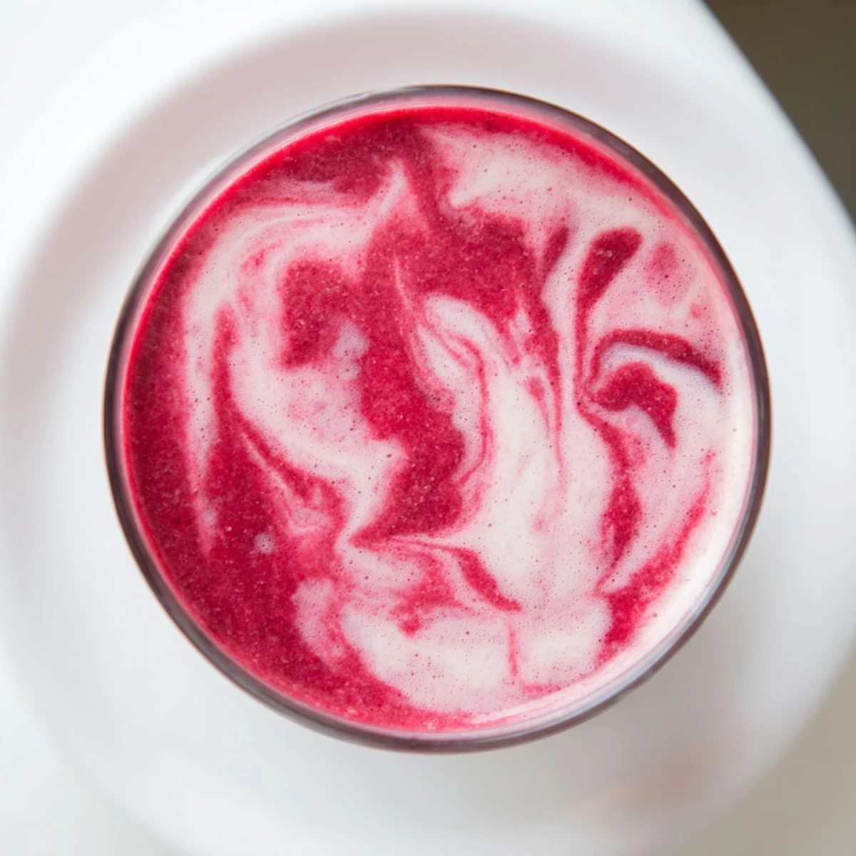 Creamy Valentine Red Berry Smoothie topped with a strawberry slice and a pretty pink straw.
