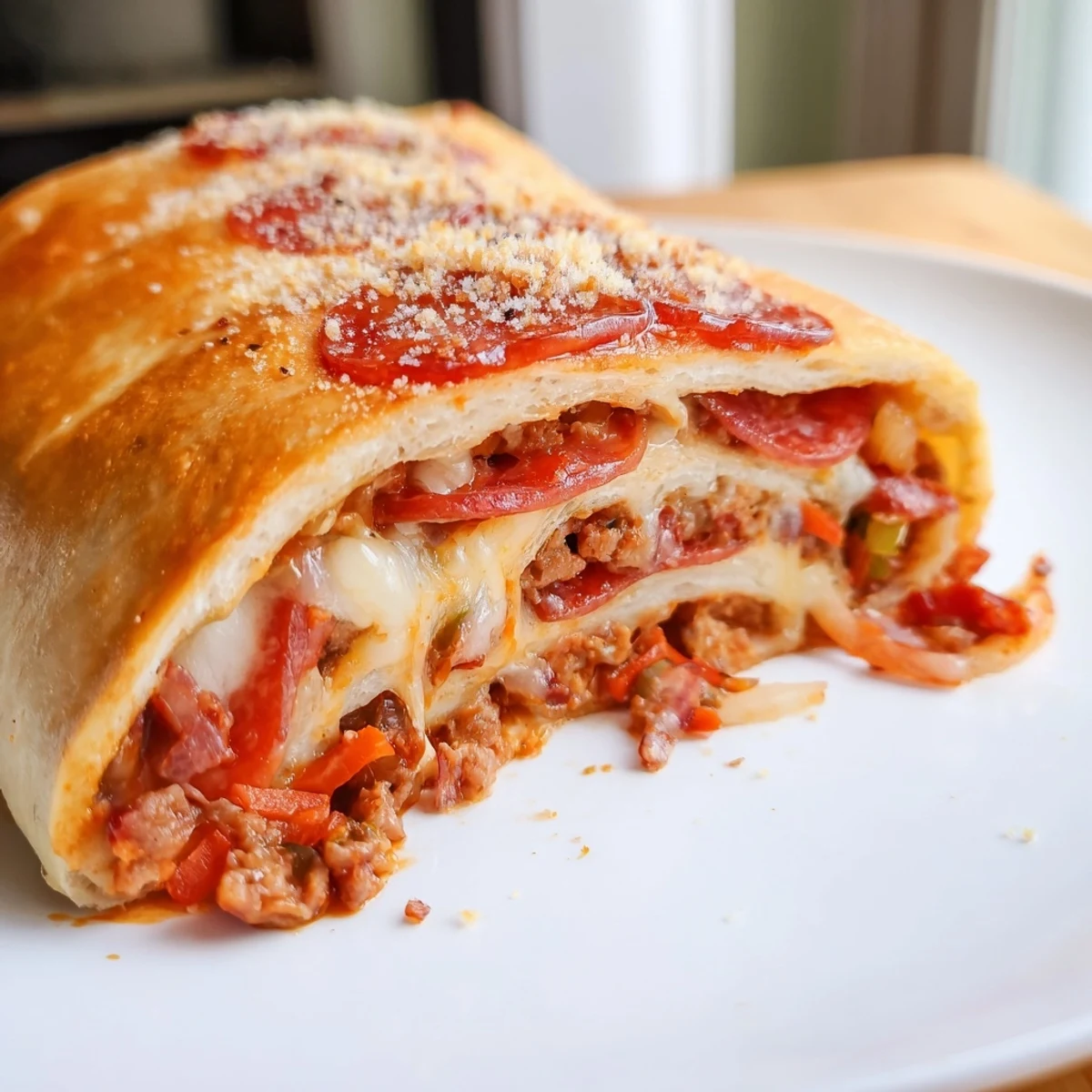 Golden, freshly-baked Super Bowl Pizza Rolls on a parchment-lined tray, their tops brushed with garlic butter and sprinkled with Parmesan.