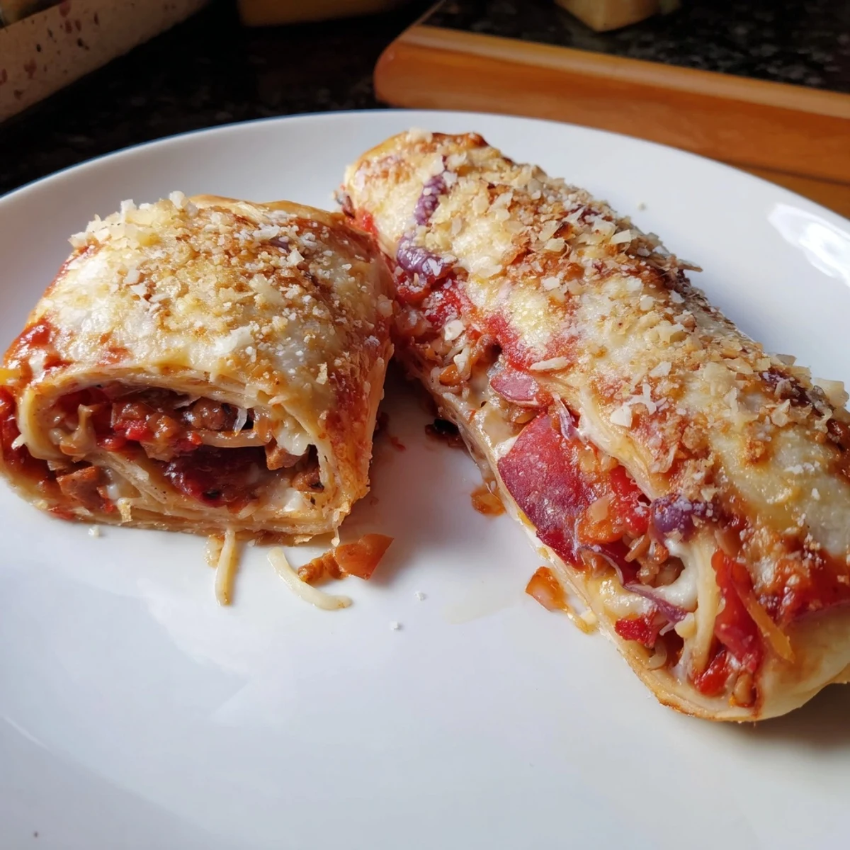 Arrangement of warm Super Bowl Pizza Rolls on a serving platter, ready to be dipped into a bowl of rich pizza sauce.