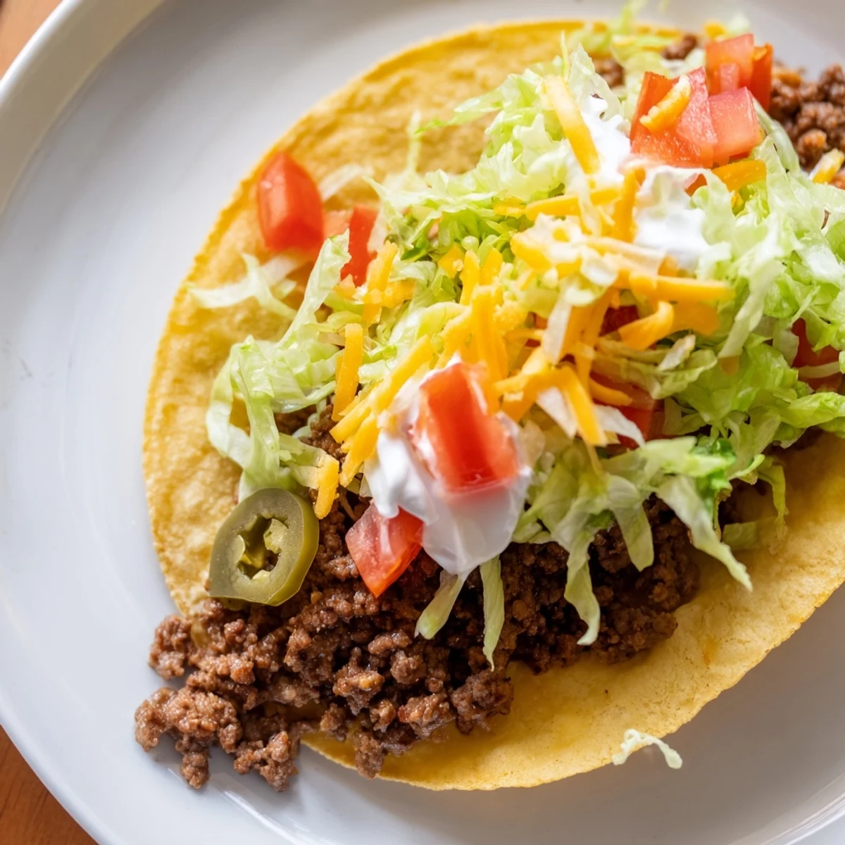 Golden MVP Beef Tacos with cheese are topped with cilantro and jalapeño slices on a rustic wooden serving board.