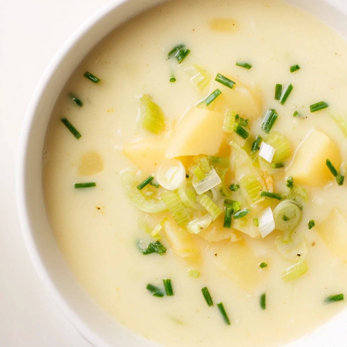 This rich, golden Irish Potato Leek Soup with Cheddar pairs perfectly with warm crusty bread.