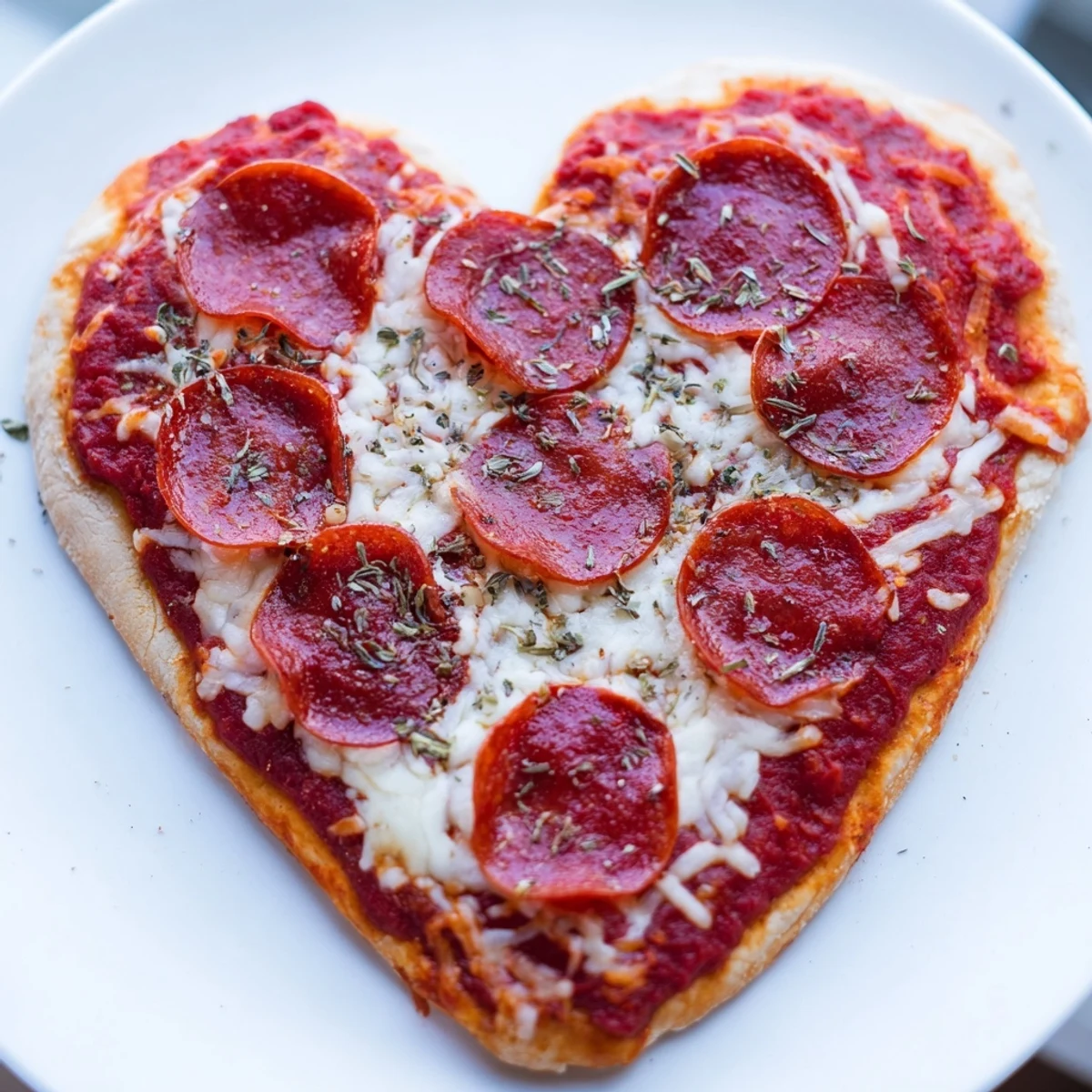 Sizzling Heart Shaped Pepperoni Pizza with Beef Pepperoni, fresh from the oven with bubbling cheese and a crisp, golden crust.