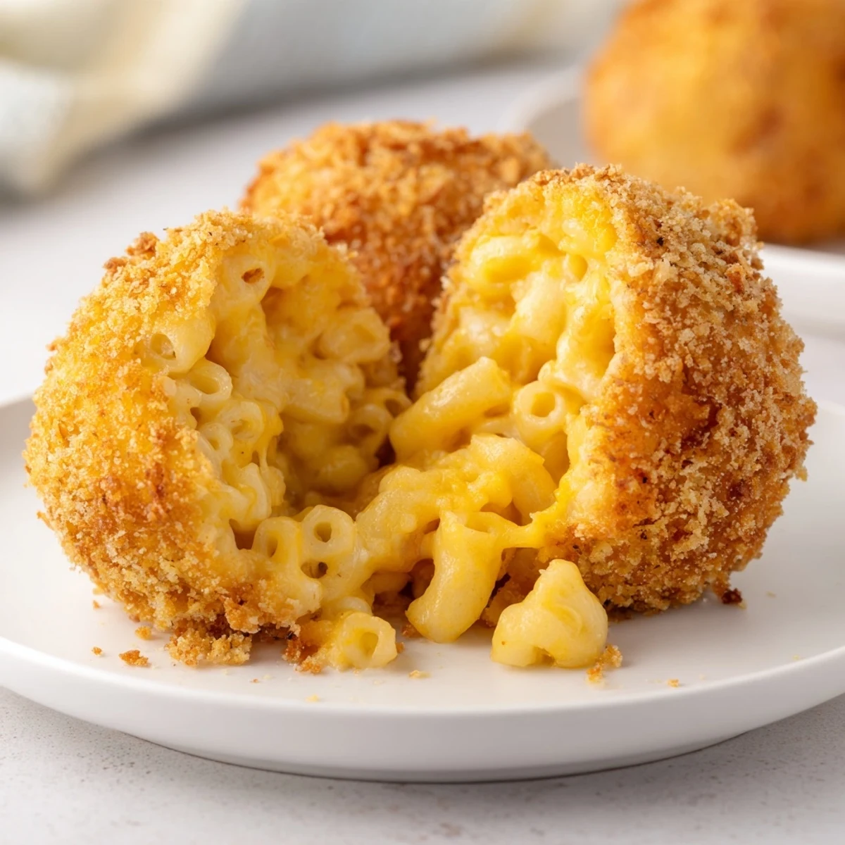 Golden brown Fried Macaroni and Cheese Balls with a crispy panko crust served with creamy ranch dip.