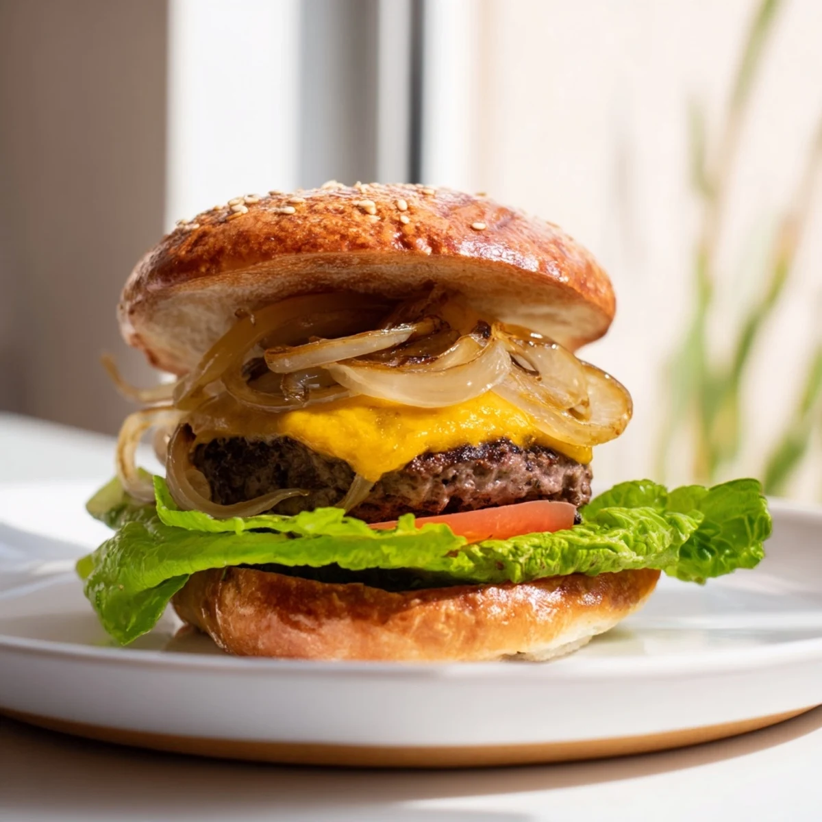 A plated Classic Beef Burgers recipe served with golden fries and a side of ketchup, ready to enjoy.