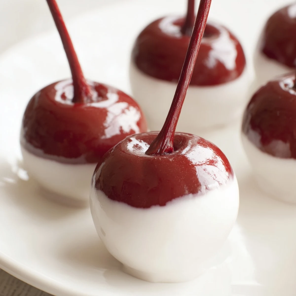 Hand-dipped chocolate covered cherries with fondant center served on a decorative plate with espresso.