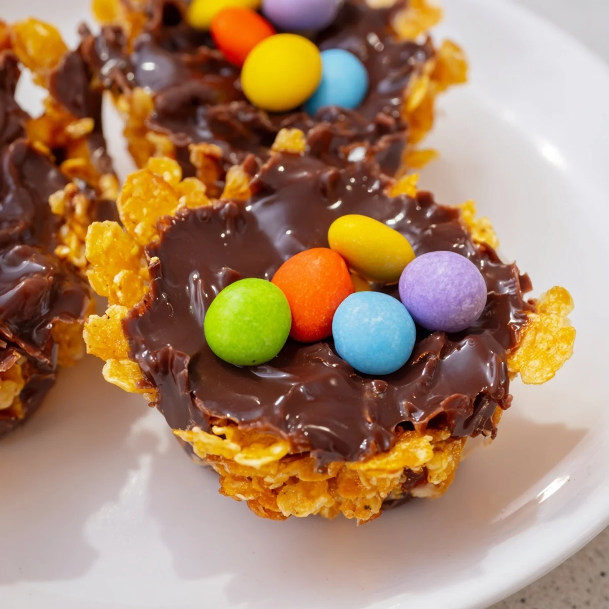 Chocolate Easter Egg Nests displayed in paper liners, ready to chill before serving at festive Easter gatherings.
