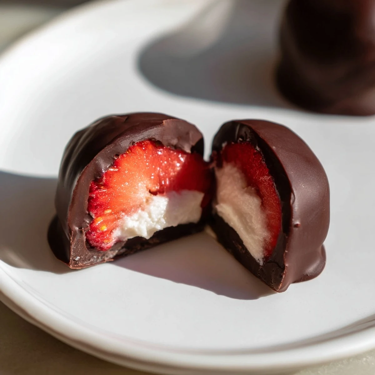 Chocolate Covered Strawberry Cheesecake Bites stacked on a dessert platter, showing graham cracker crumbs, a white chocolate drizzle, and party-ready serving.