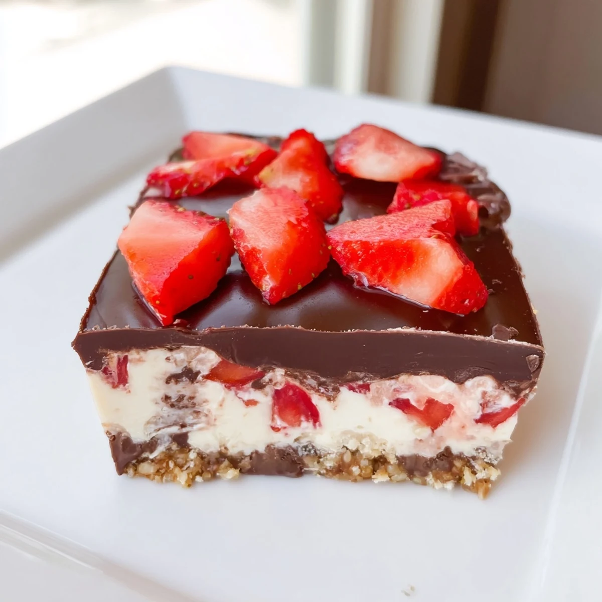 Perfect for parties, these Chocolate Covered Strawberry Cheesecake Bars pair rich chocolate with tart berries.