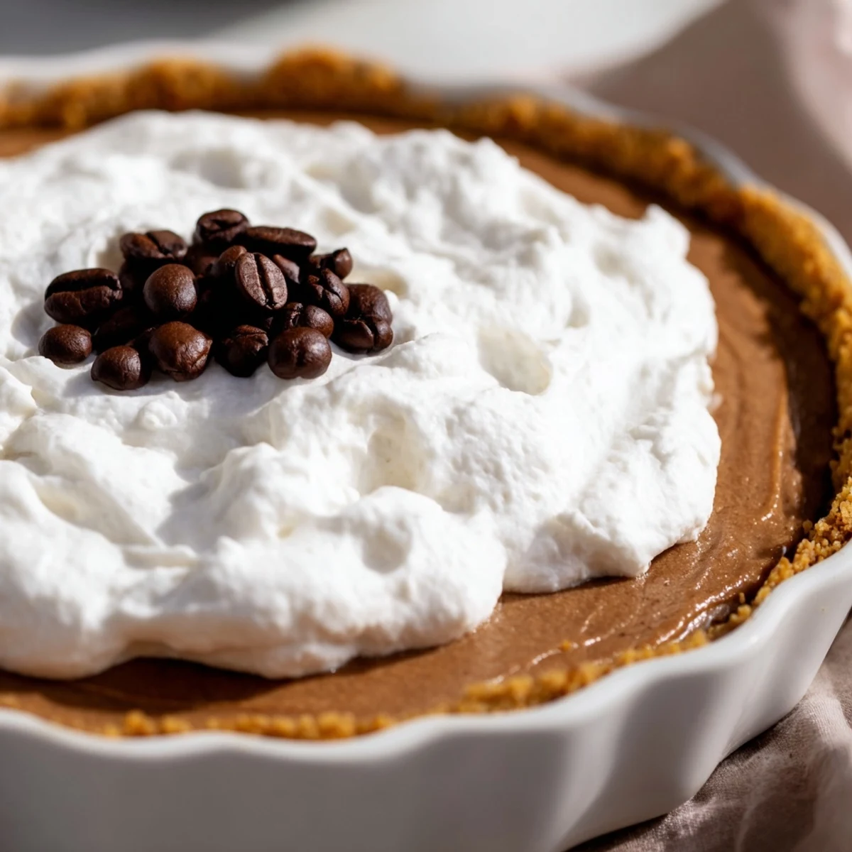 This Keto Cold Brew Coffee Pie reveals its creamy texture and golden crust, perfect for a low carb dessert served chilled.
