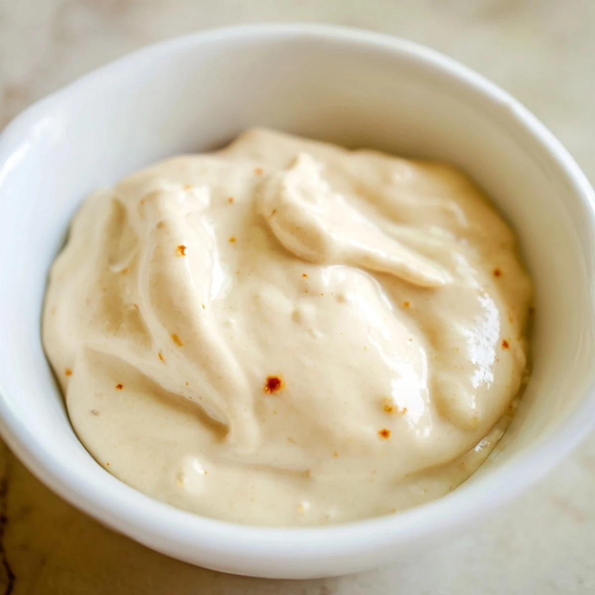 A glass jar of freshly made Spicy Aioli garnished with paprika and herbs, perfect for dipping at a party.