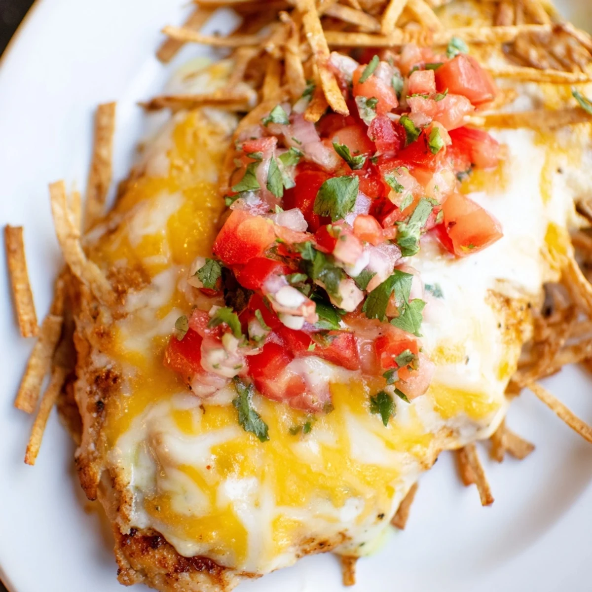 Juicy Fiesta Lime Chicken breast with melted Mexican-blend cheese, drizzled with creamy Mexi-ranch sauce and fresh pico de gallo.