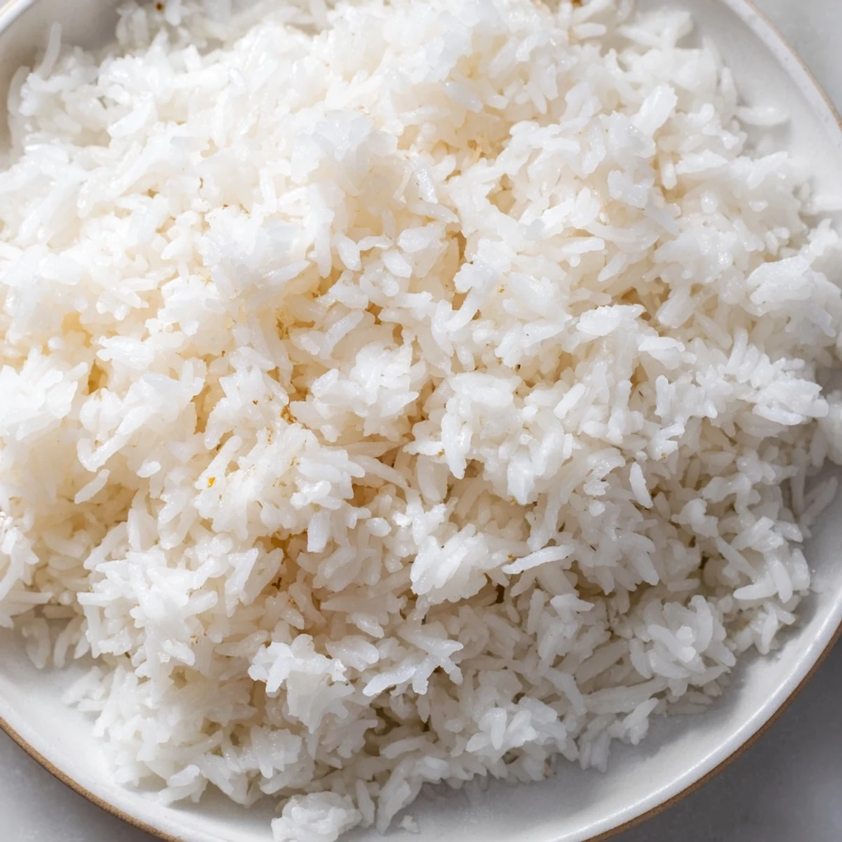 A close-up of The Best Coconut Rice showing tender grains and a drizzle of rich coconut milk.