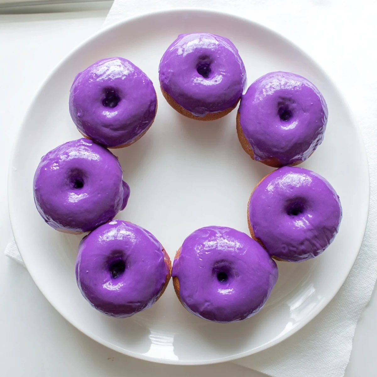 Stack of chewy Ube Mochi Donuts with crispy edges and a sweet ube glaze.
