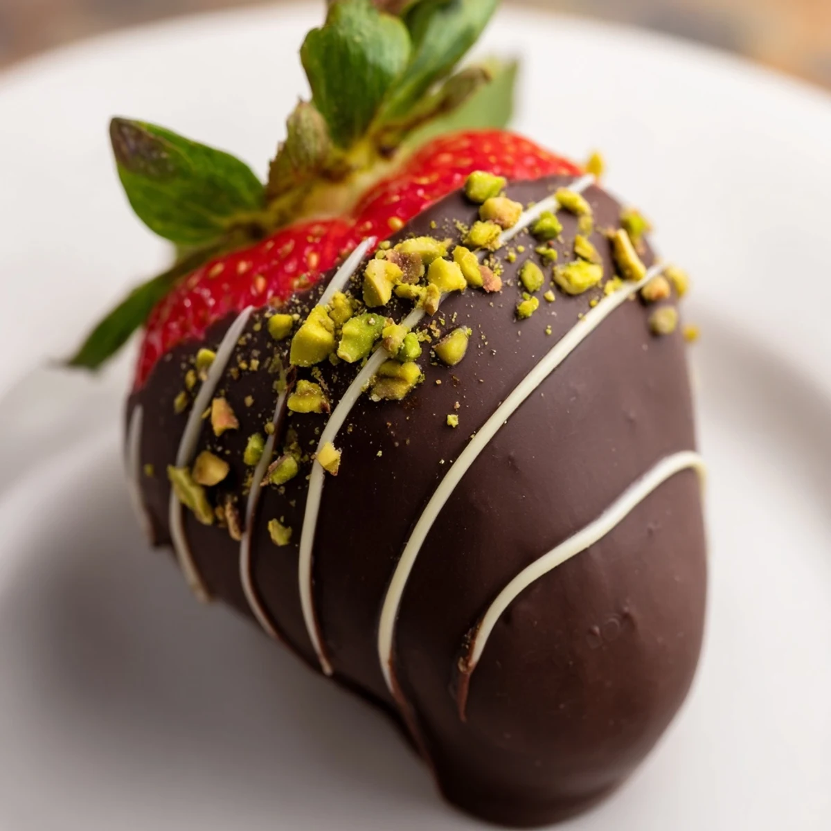 Freshly dipped chocolate covered strawberries for Valentines Day displayed on a romantic dessert platter