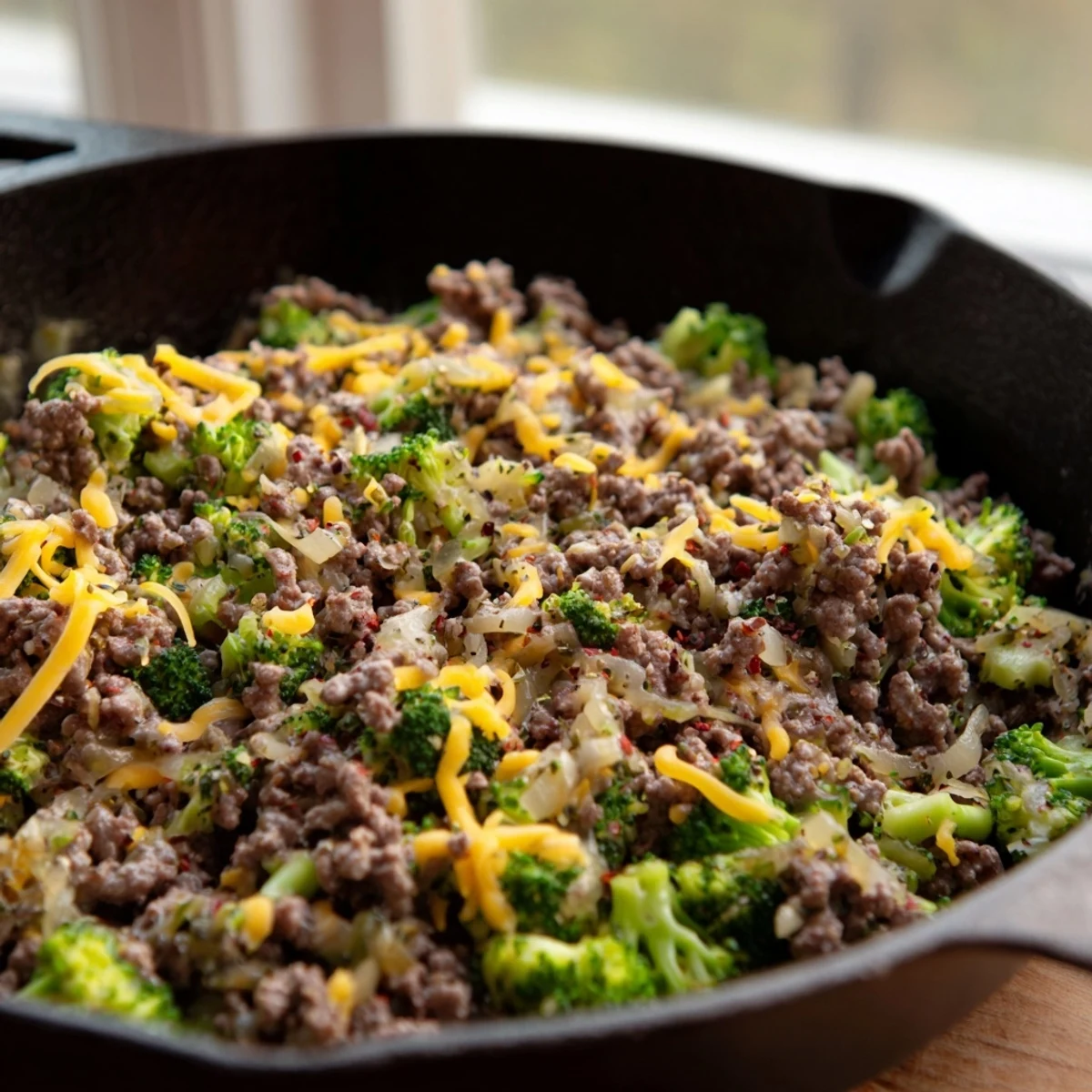 Sizzling beef and tender broccoli combine in the Keto Hamburger Broccoli Skillet, ready for a low-carb dinner.