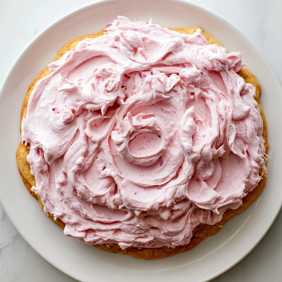 Close-up view of a Giant Chilled Crumbl Sugar Cookie showing its soft texture and thick creamy frosting.  