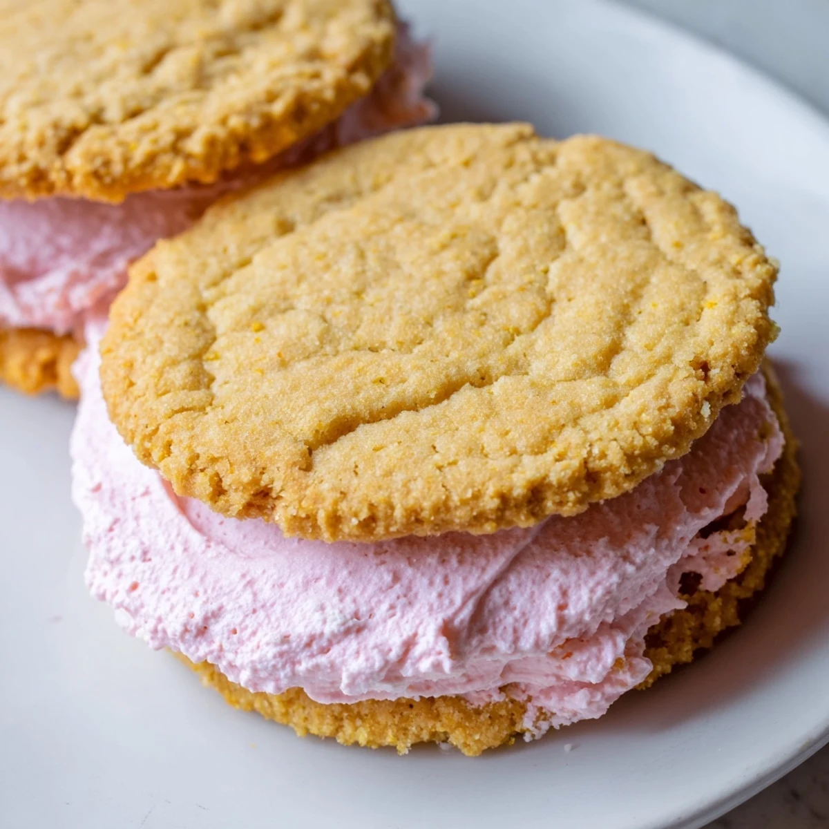 Pastel Sugar Cookie Sandwiches arranged on a dessert table with colorful buttercream peeking out, ideal for Easter or baby showers.