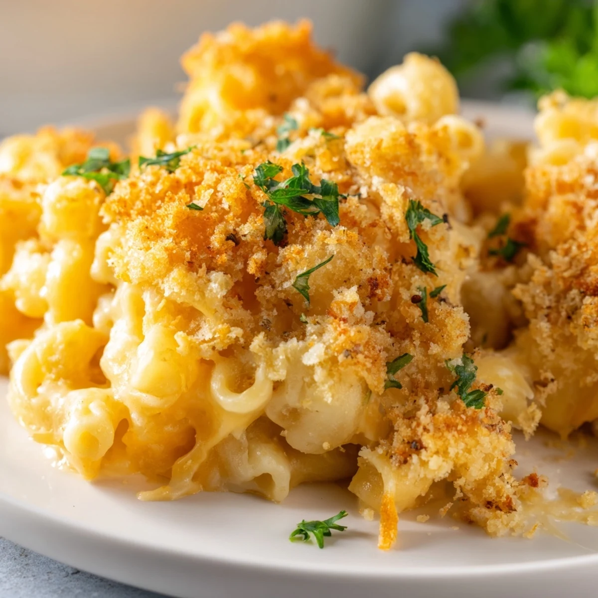 Fresh parsley garnish adds color to this creamy, comforting main dish serving six.