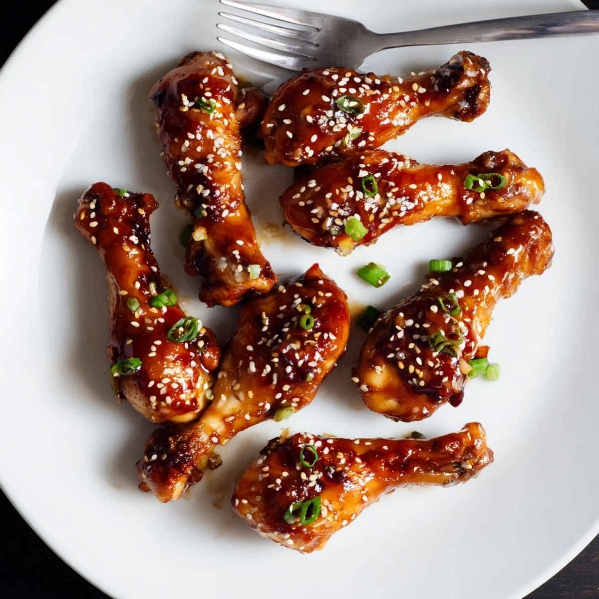 Golden honey garlic baked chicken drumsticks glazed with sticky caramelized sauce and fresh parsley garnish