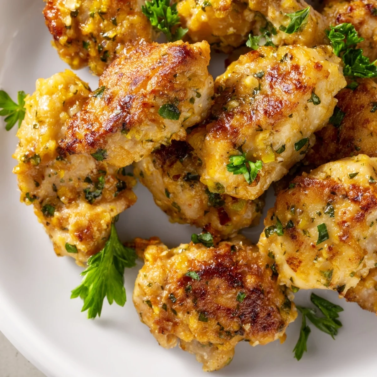 Tender golden chicken pieces seasoned with lemon and paprika, air fried to perfection and ready for dipping