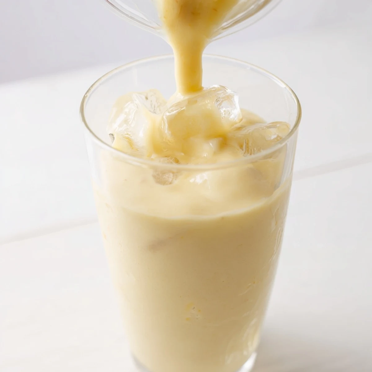 Golden durian smoothie in tall glass showcasing its velvety smooth and exotic texture