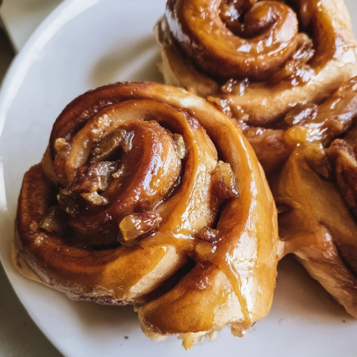 Freshly baked sticky buns featuring Medjool dates and Vietnamese cinnamon, topped with gooey brown sugar glaze