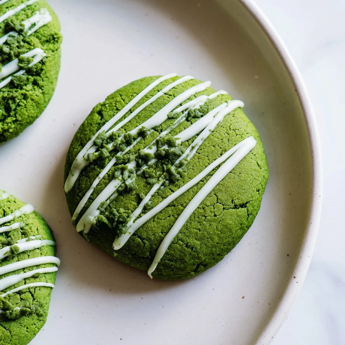 Tender green velvet treats with artistic white chocolate drizzle perfect for holiday desserts