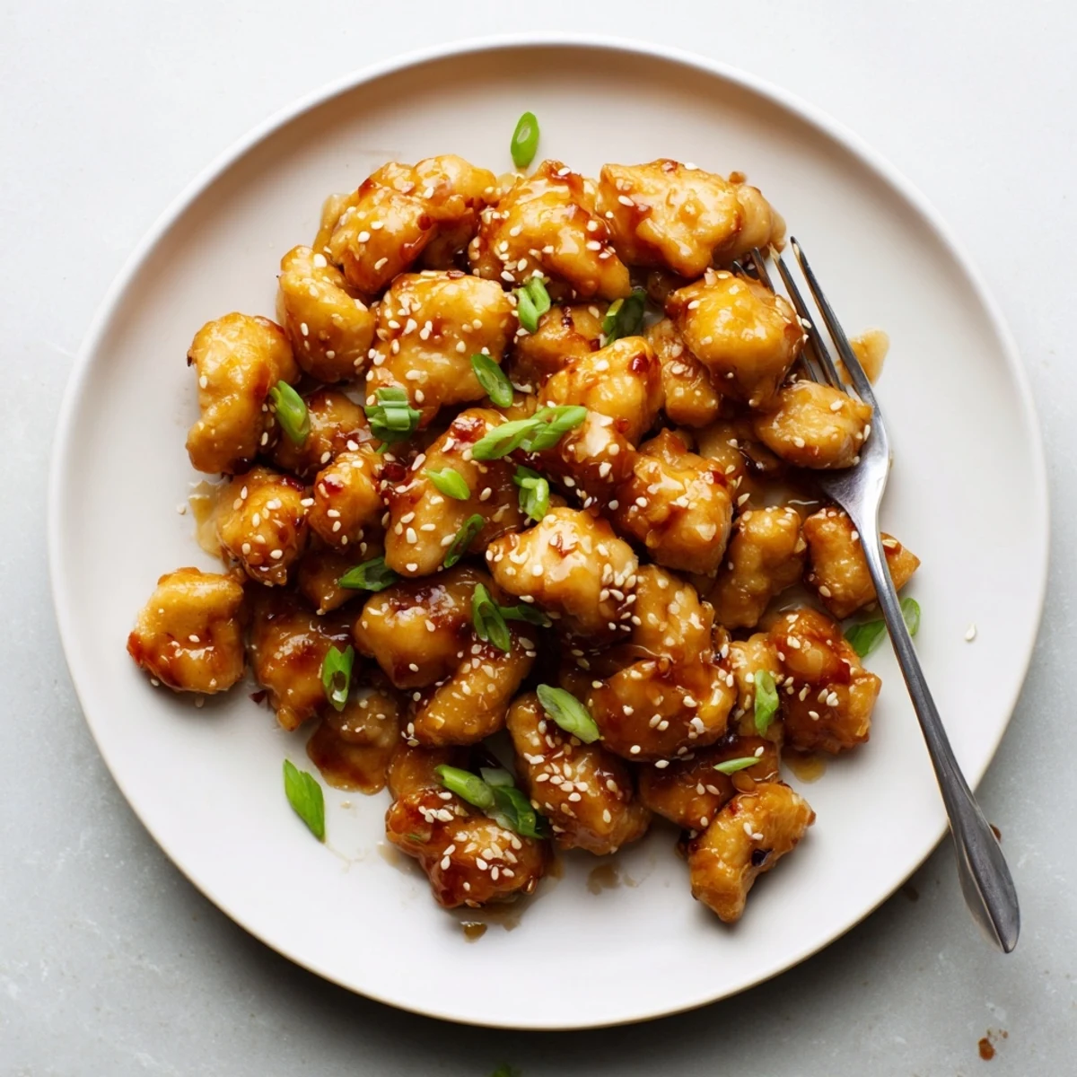 Tender chicken breasts coated in thick honey garlic sauce served over steamed white rice