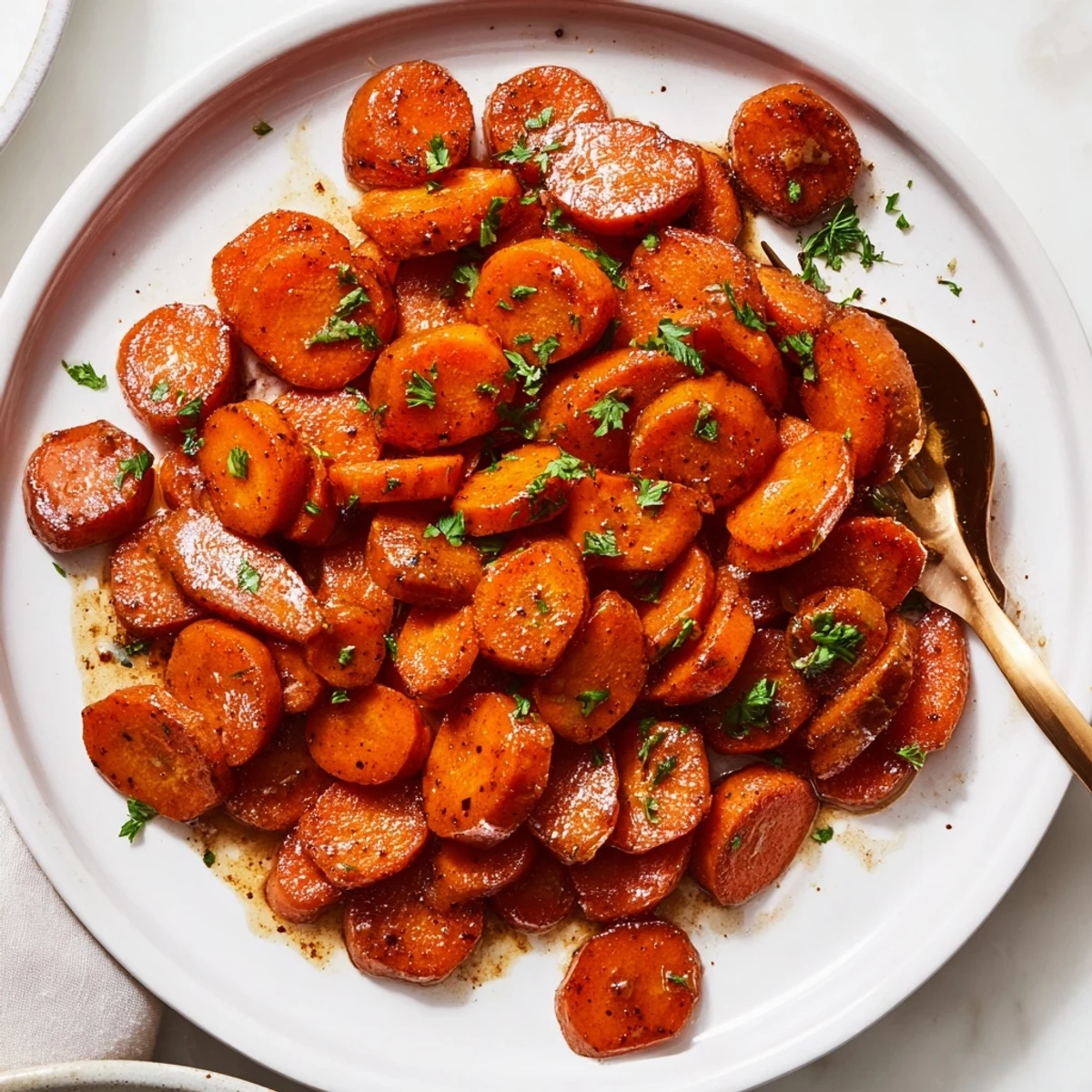 Golden brown sugar glazed carrots side dish steaming hot with melted butter and caramelized sugar coating