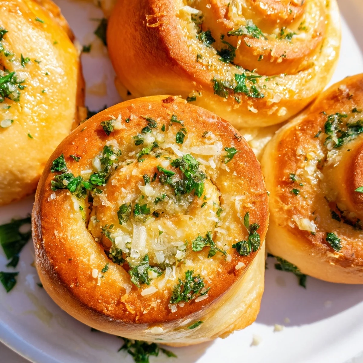 Soft fluffy garlic bread rolls brushed with butter and sprinkled with Parmesan cheese