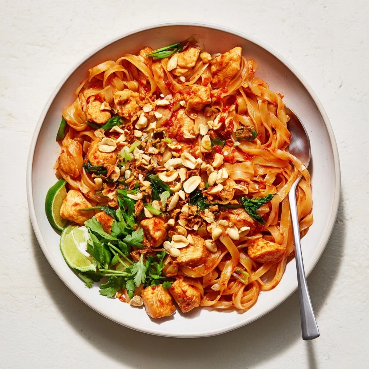 Golden Shan noodles with pickled greens and fresh coriander garnish