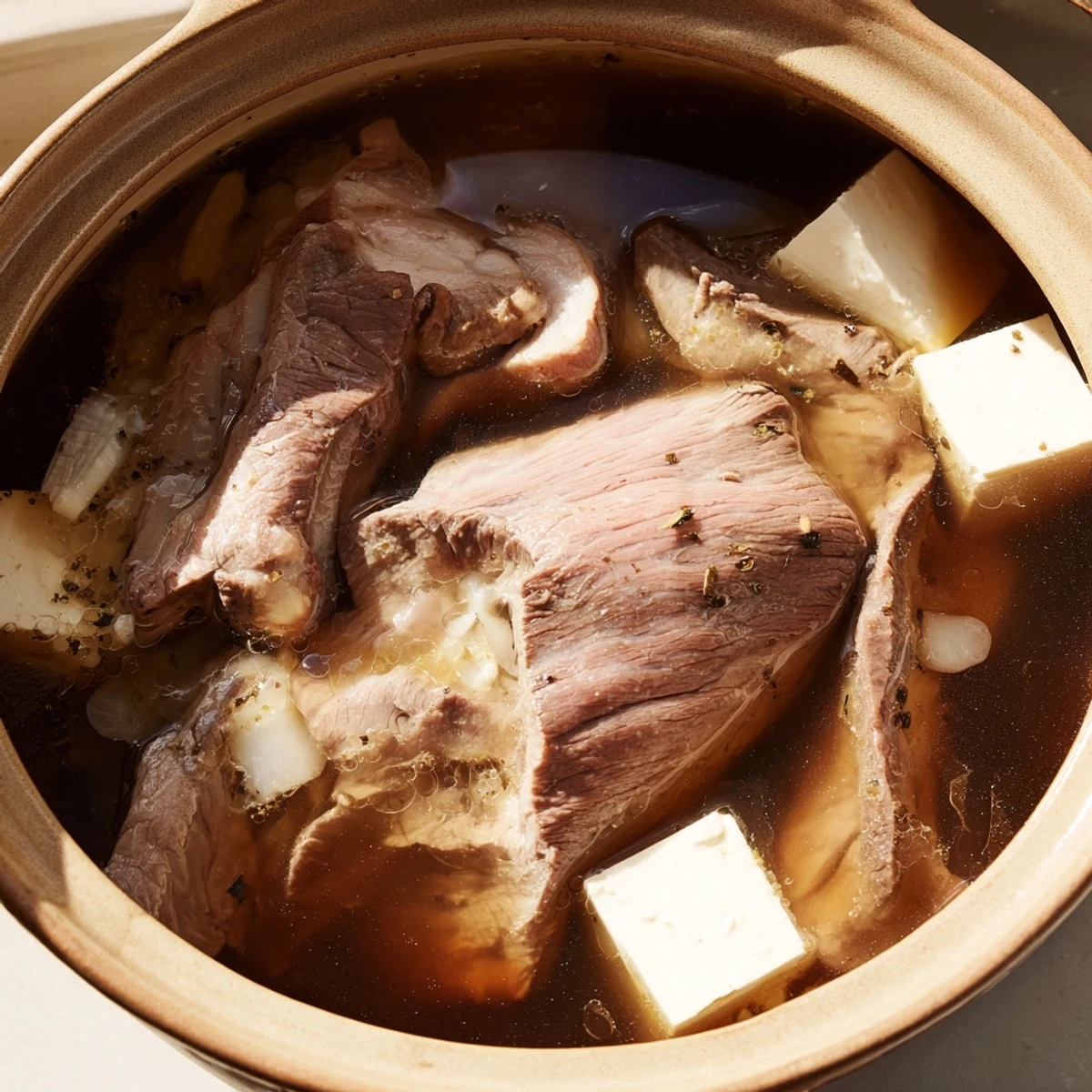 Tableside dining scene showing colorful cabbage spinach and tofu arranged around simmering dashi broth for authentic Japanese Shabu Shabu hot pot