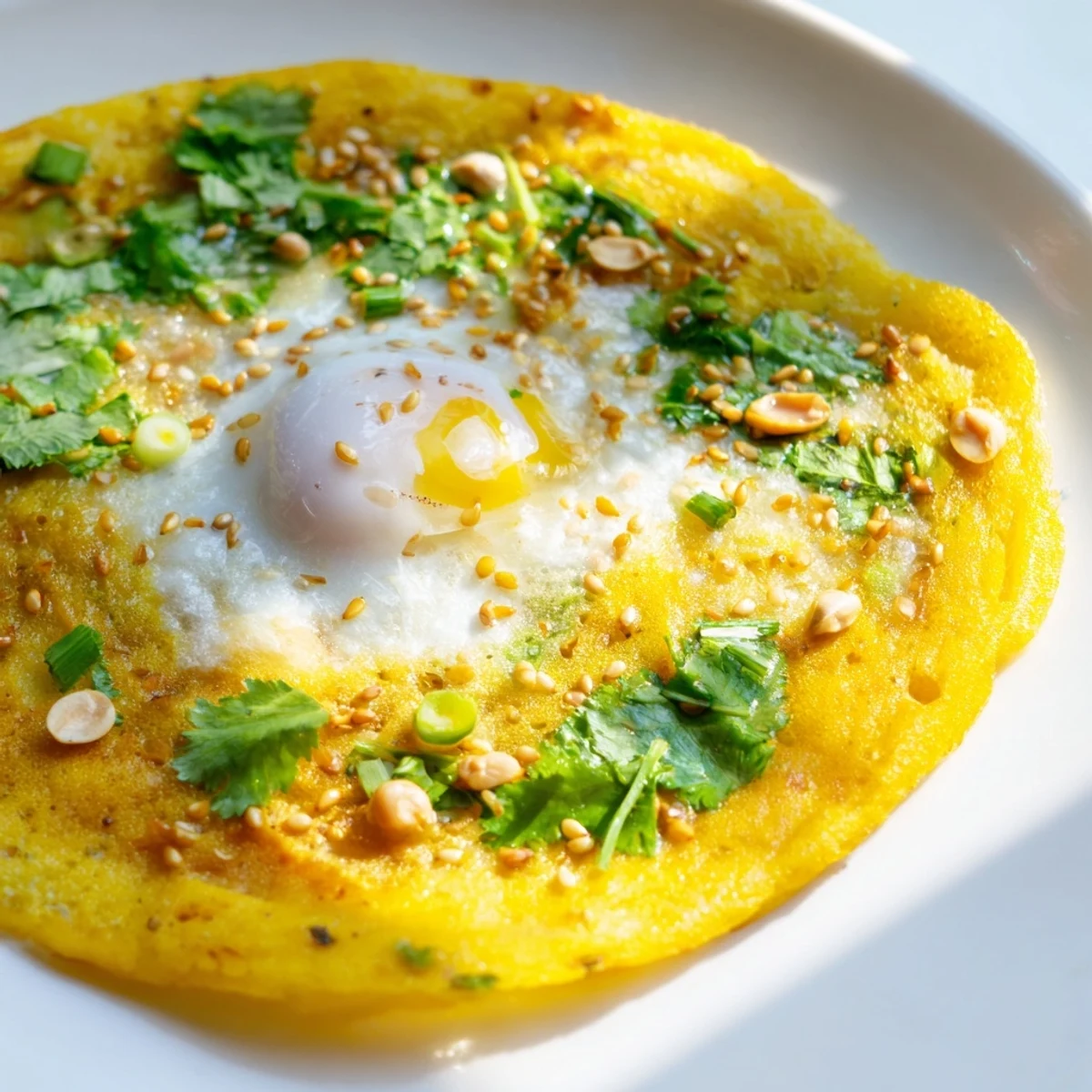 Crispy Burmese Mont Lin Ma Yar street food snack topped with sesame seeds and cilantro