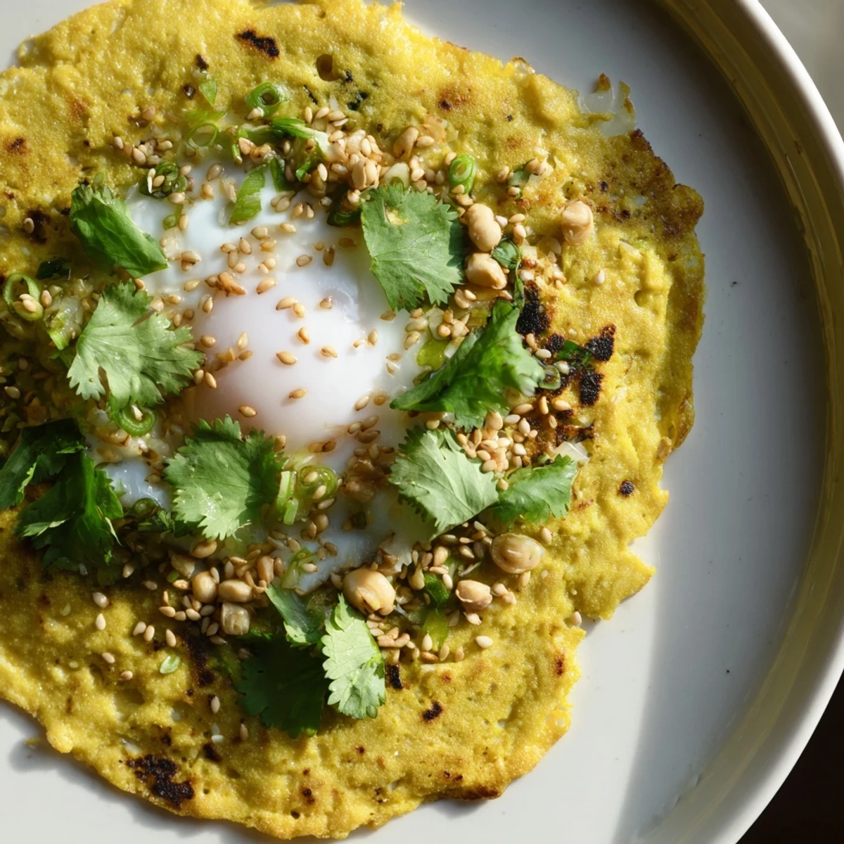 Golden Mont Lin Ma Yar pancake halves paired together with quail egg and herb filling