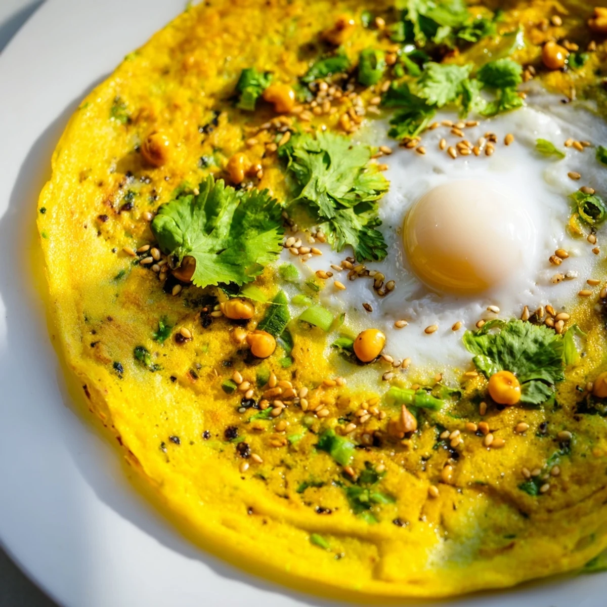 Turmeric-colored Mont Lin Ma Yar rice flour pancakes served hot with mashed chickpea centers