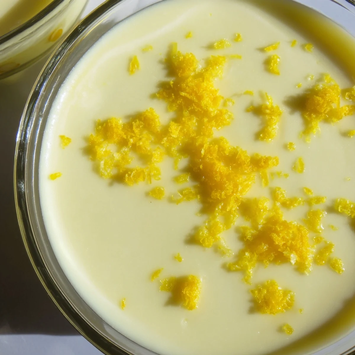 Silky smooth lemon posset dessert poured into white ramekins ready for chilling