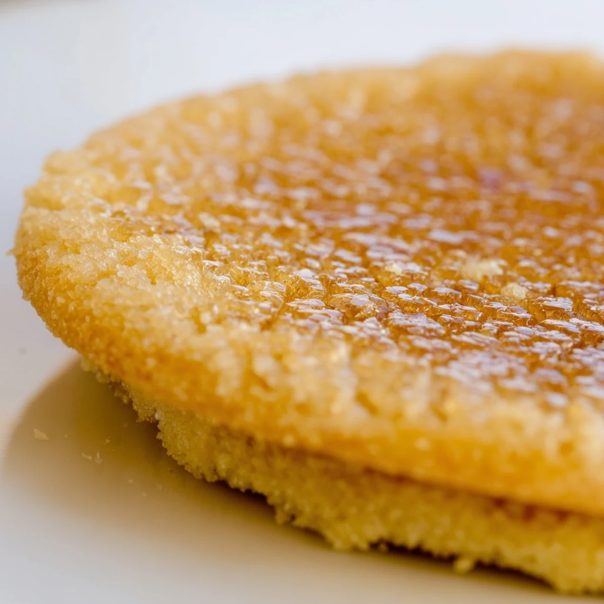 Close-up of French-inspired cookies featuring cracked caramel sugar over creamy vanilla custard
