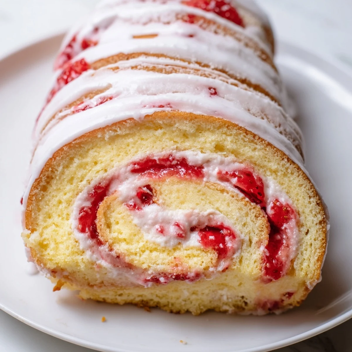 Soft Strawberry Shortcake Cheesecake Rolls swirled with creamy cheesecake filling and bright red strawberries