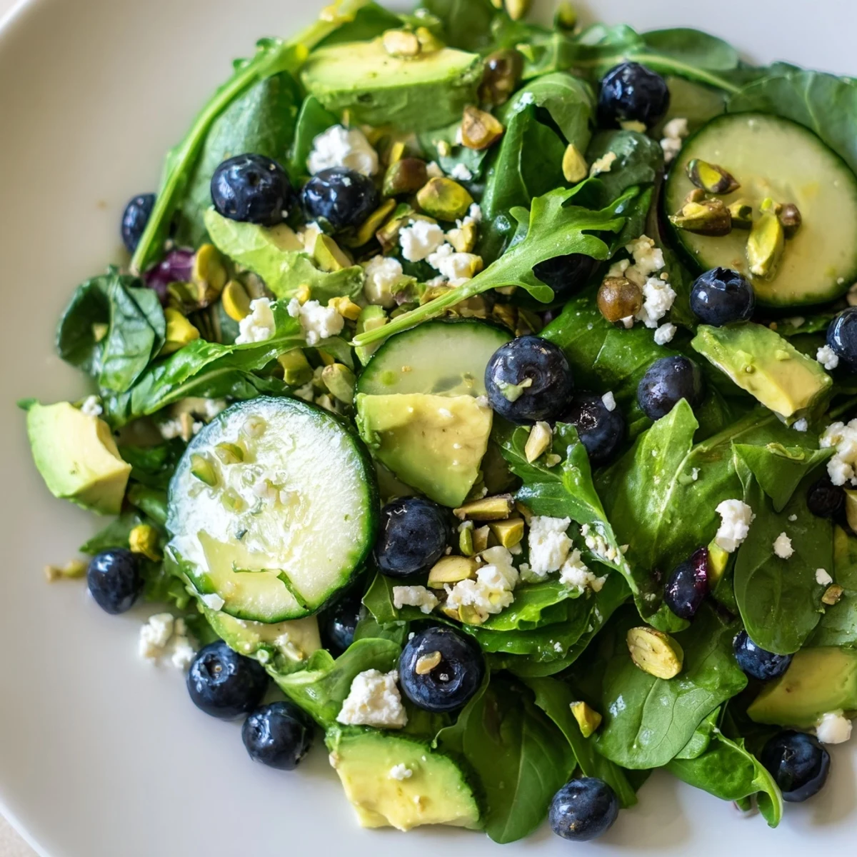 Blueberry Pistachio Spring Salad served in a rustic bowl with bright berries