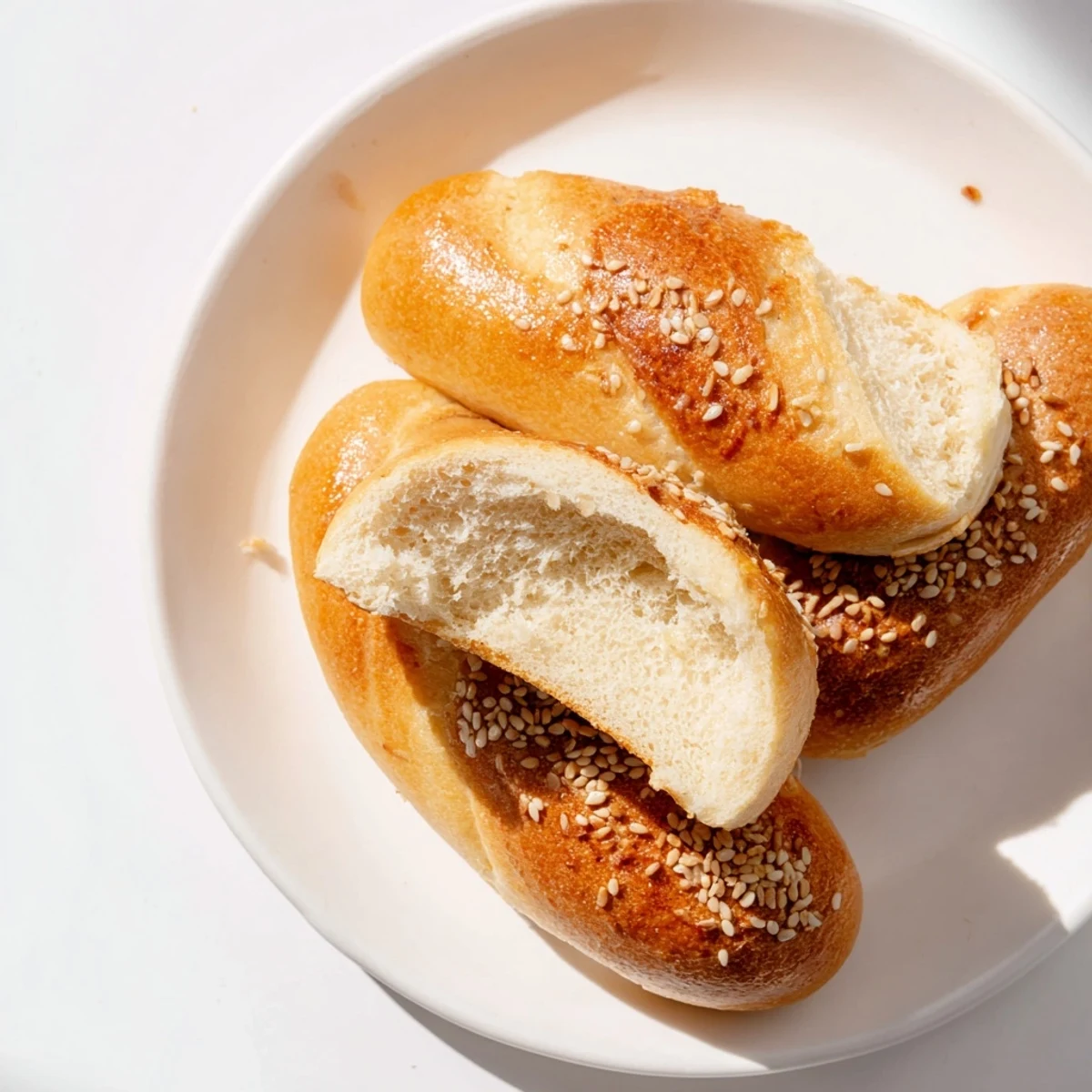 Soft sourdough discard hot dog buns fresh from the oven with a perfectly split top