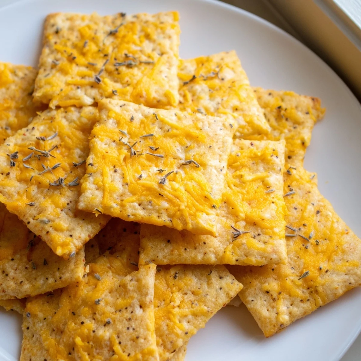 Homemade taco crackers arranged on parchment with salsa and guacamole dipping bowls