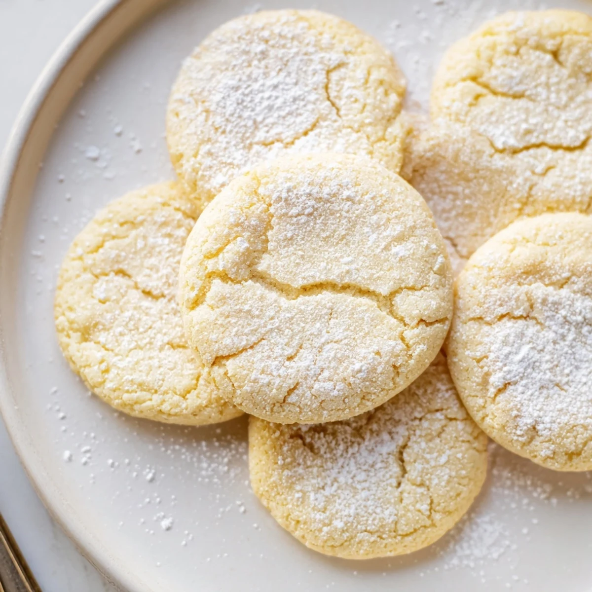 A plate of warm Grandma's Secret Butter Cookies beside a steaming cup of tea