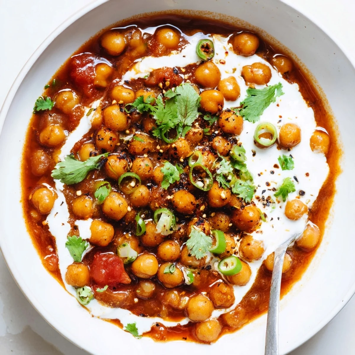 Tangy Greek Yogurt Chickpea Curry with chunky chickpeas and warm spices