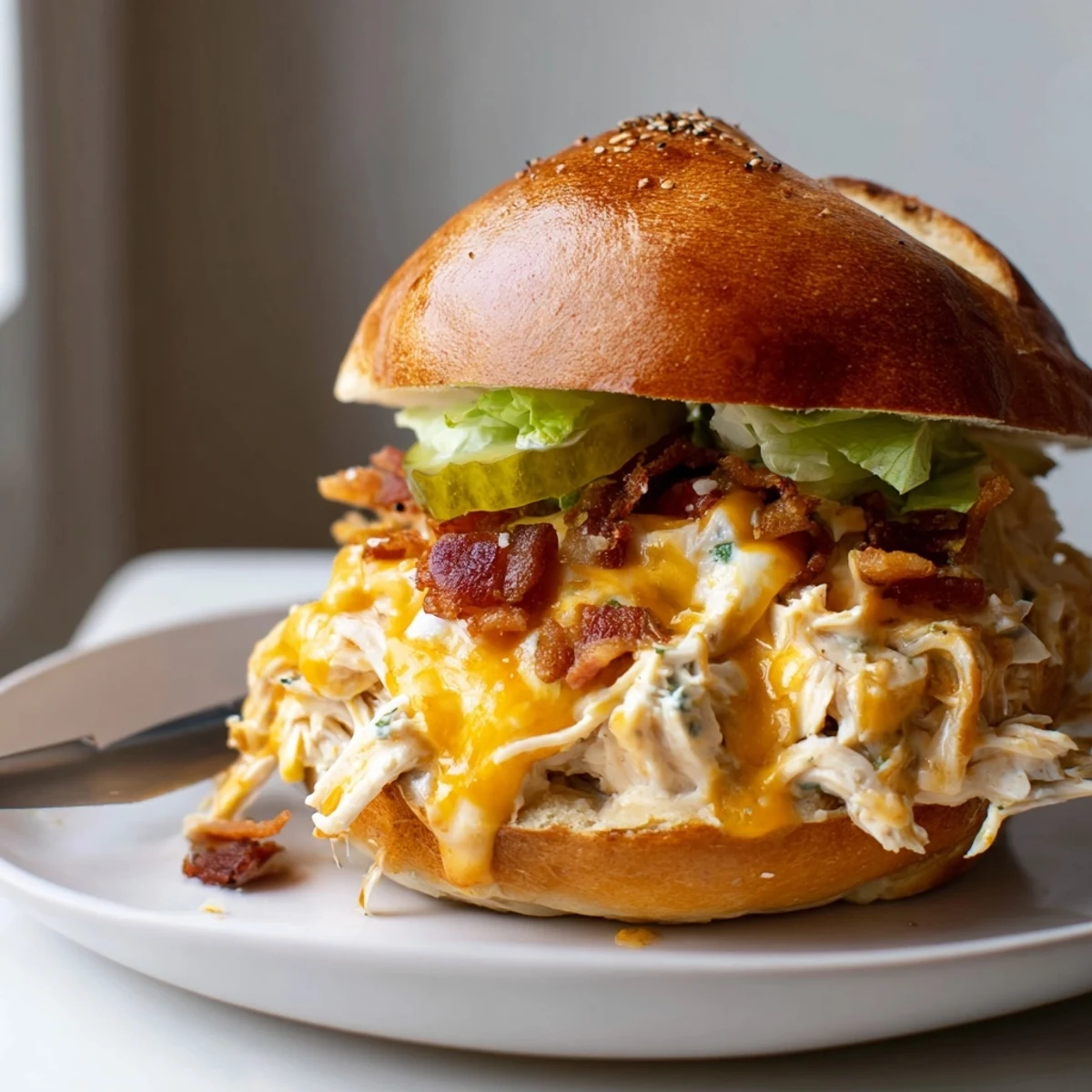 Bubbly baked Crack Chicken Sandwiches oozing cheese, ready for casual dinner