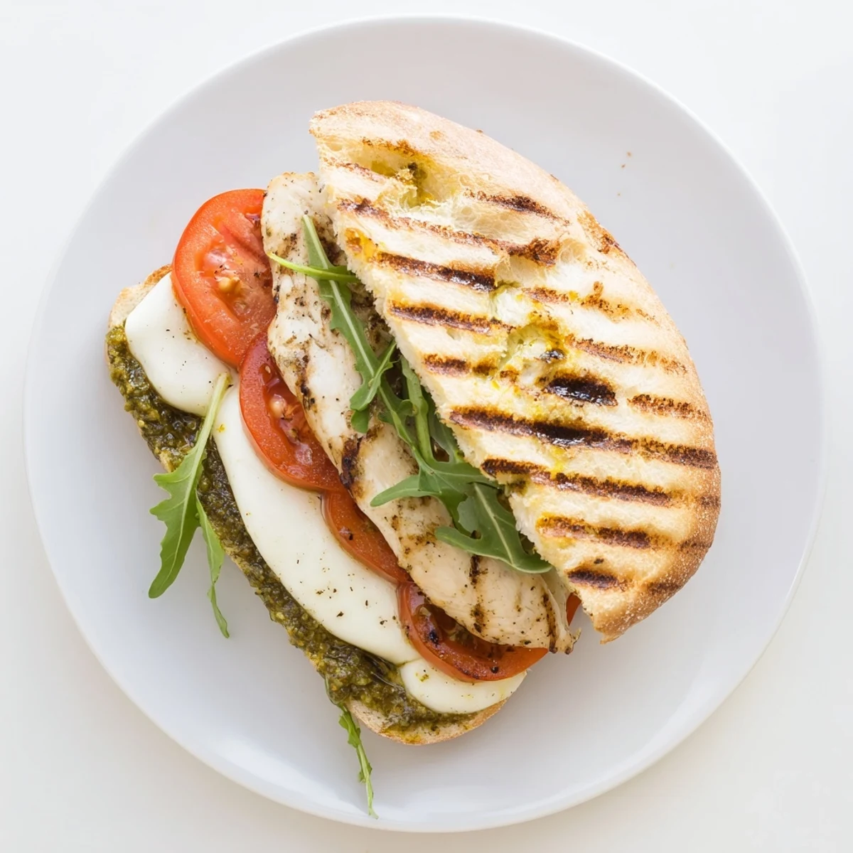 Toasted ciabatta with melted mozzarella and basil in Chicken Pesto Sandwich Recipe