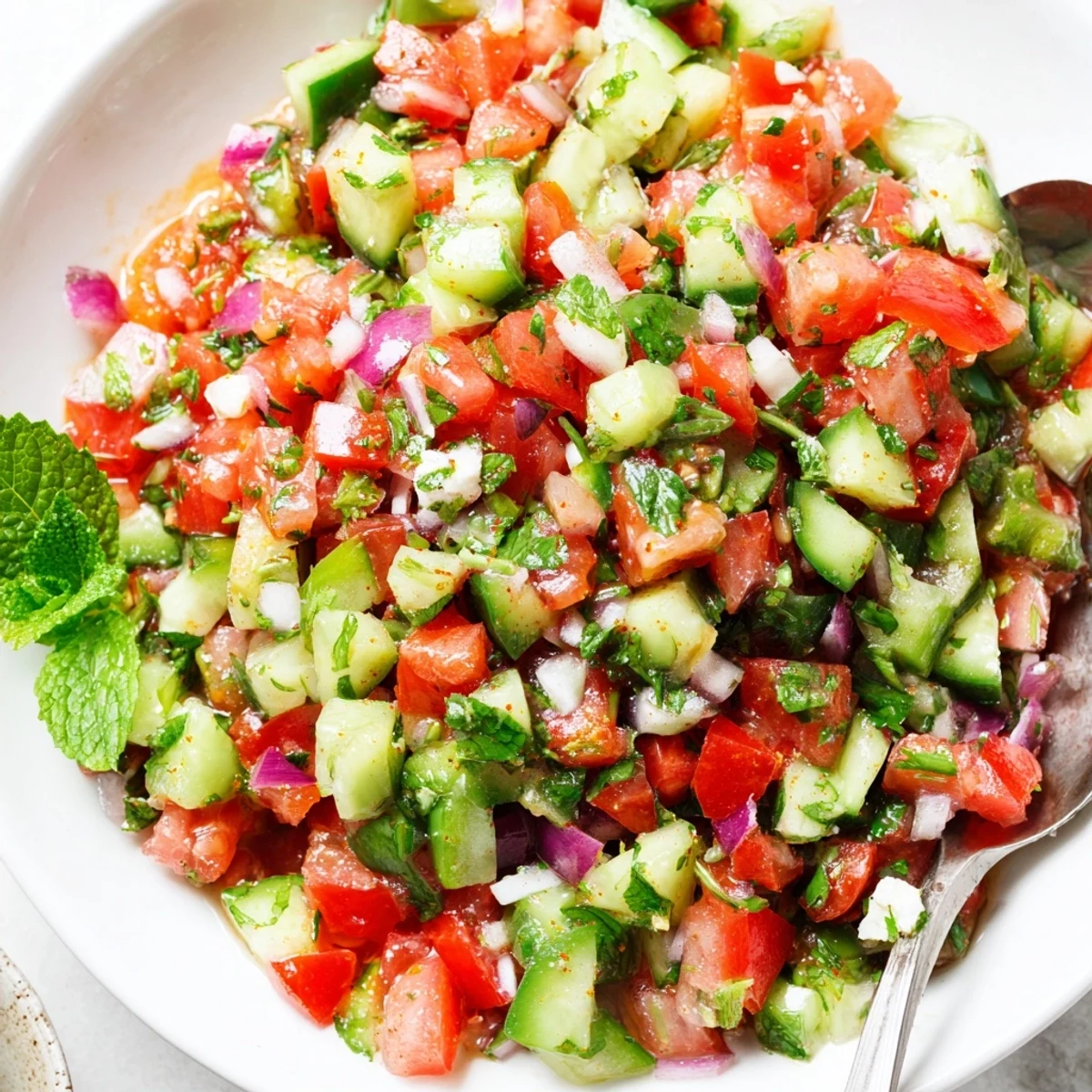 Chilled Turkish Shepherds Salad tossed with fresh parsley, mint, and crumbled feta