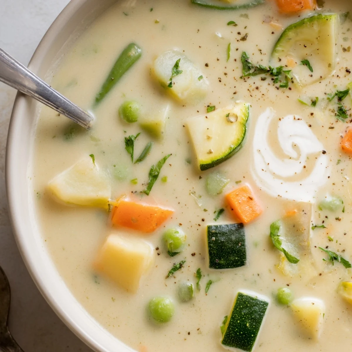 Creamy Vegetable Soup Recipe steaming in bowl, silky texture, fresh parsley garnish